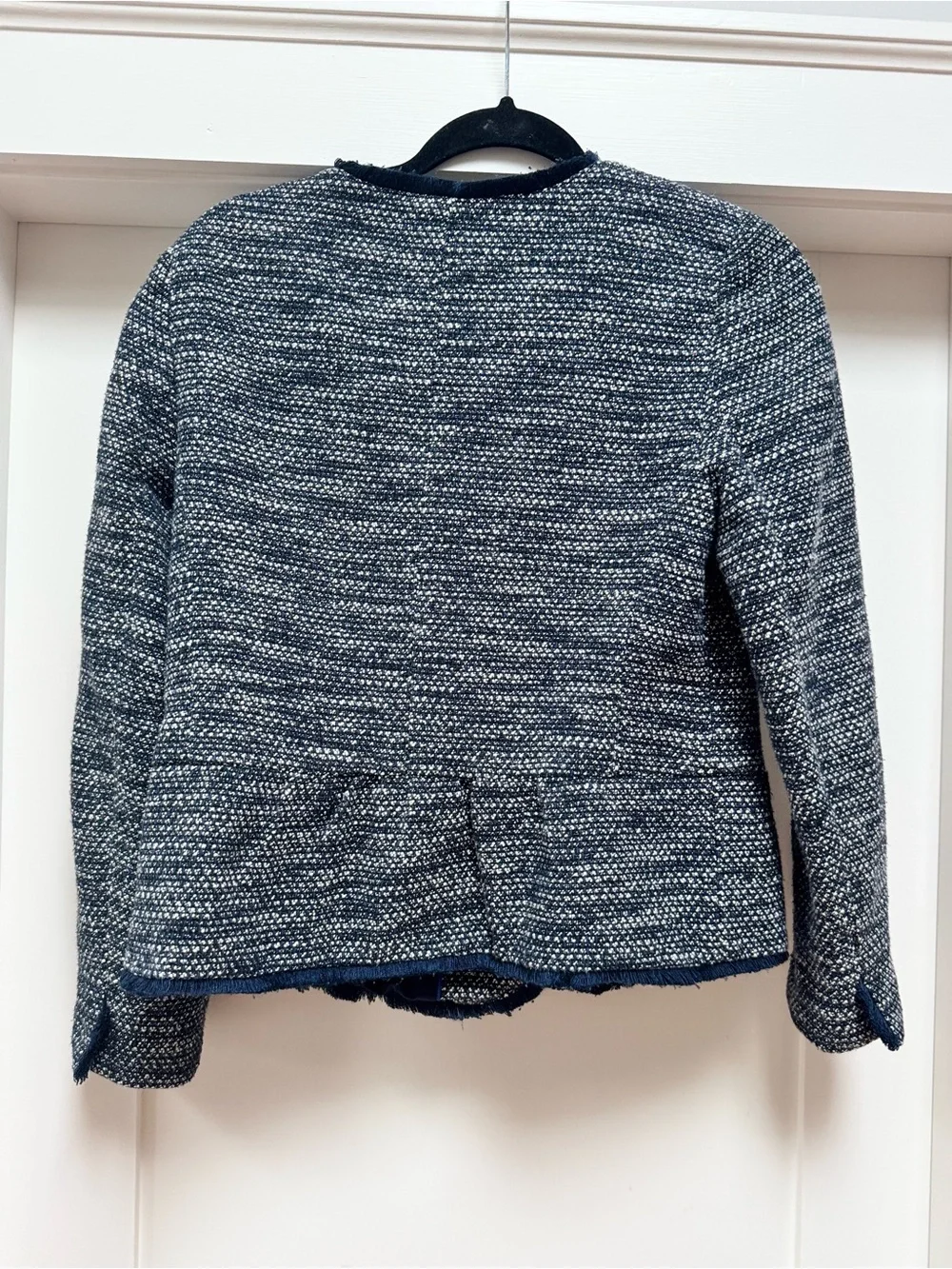 Talbots Navy Tweed Collarless Blazer Jacket